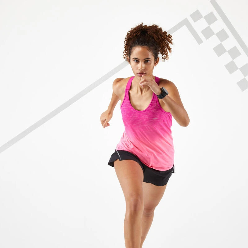 DÉBARDEUR RUNNING FEMME AVEC BRASSIÈRE INTÉGRÉE KIPRUN CARE ROSE DEGRADE – Image 3