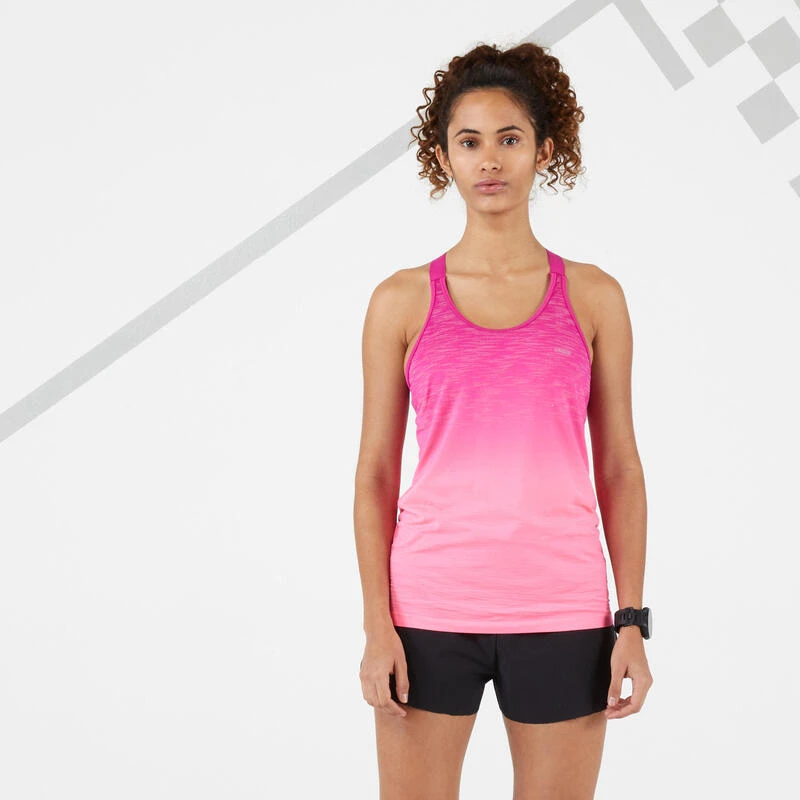 DÉBARDEUR RUNNING FEMME AVEC BRASSIÈRE INTÉGRÉE KIPRUN CARE ROSE DEGRADE