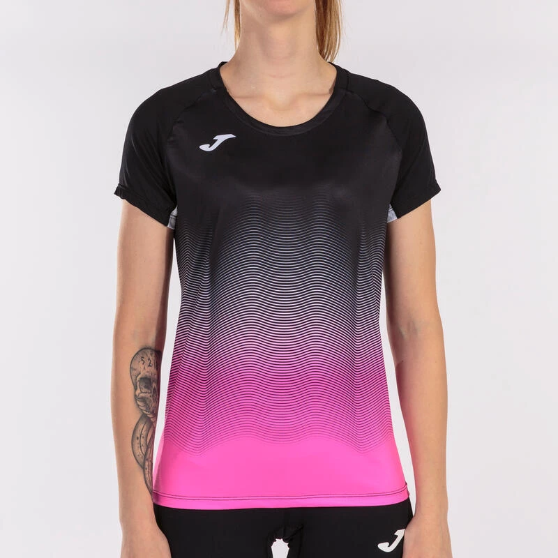 Maillot Manches Courtes Running Fille Joma Elite Vii Noir Rose Fluo Blanc â Image 2
