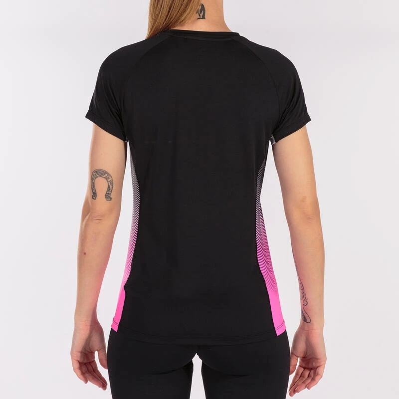 Maillot Manches Courtes Running Fille Joma Elite Vii Noir Rose Fluo Blanc â Image 3