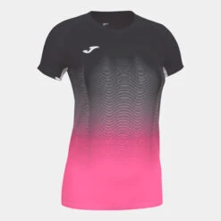 Maillot Manches Courtes Running Fille Joma Elite Vii Noir Rose Fluo Blanc