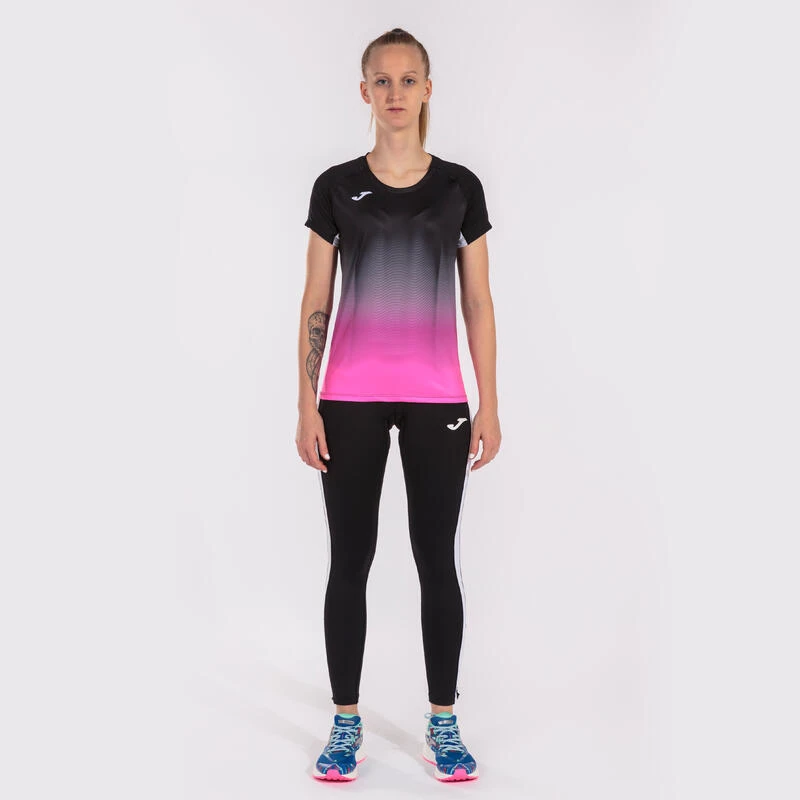 Maillot Manches Courtes Running Fille Joma Elite Vii Noir Rose Fluo Blanc â Image 4