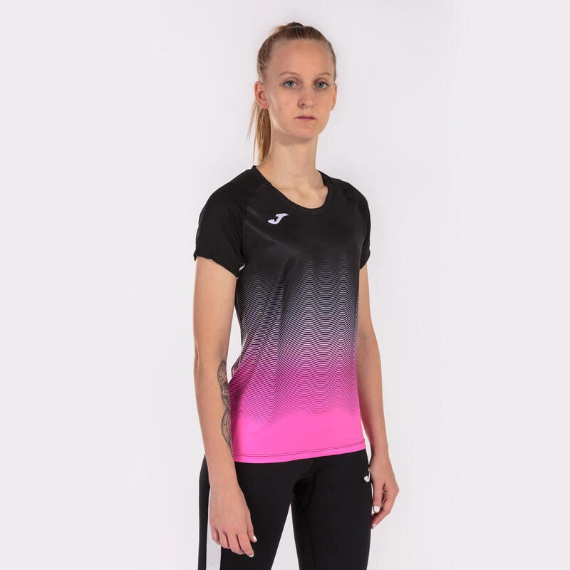 Maillot Manches Courtes Running Fille Joma Elite Vii Noir Rose Fluo Blanc â Image 5