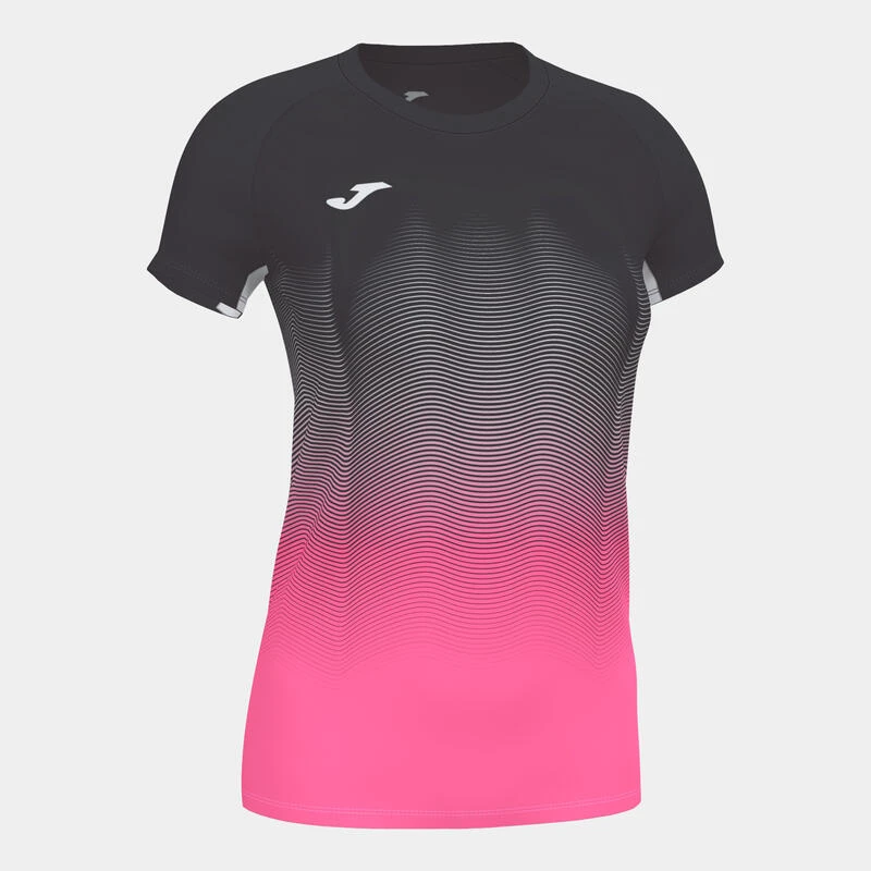 Maillot Manches Courtes Running Fille Joma Elite Vii Noir Rose Fluo Blanc