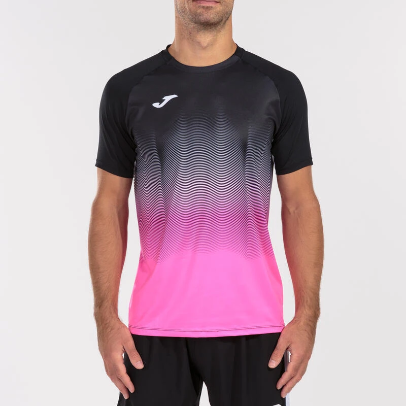 Maillot Manches Courtes Running Garçon Joma Elite Vii Noir Rose Fluo Blanc – Image 2
