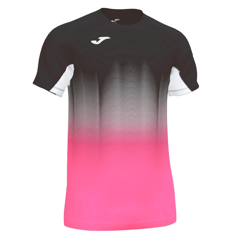 Maillot Manches Courtes Running Garçon Joma Elite Vii Noir Rose Fluo Blanc