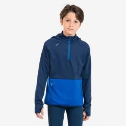MAILLOT MANCHES LONGUES CHAUD RUNNING ENFANT -KIPRUN WARM+ MARINE BLEU INDIGO