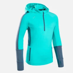 MAILLOT MANCHES LONGUES CHAUD RUNNING ENFANT - KIPRUN WARM+ TURQUOISE ET GRIS