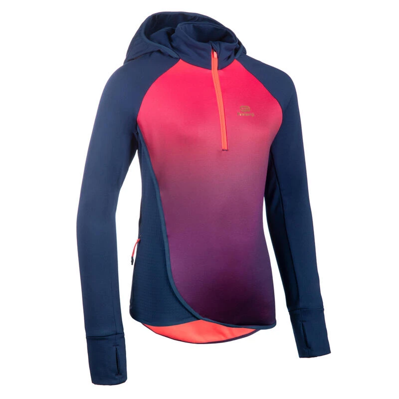 MAILLOT MANCHES LONGUES CHAUD RUNNING FILLE - KIPRUN WARM+ MARINE ROSE
