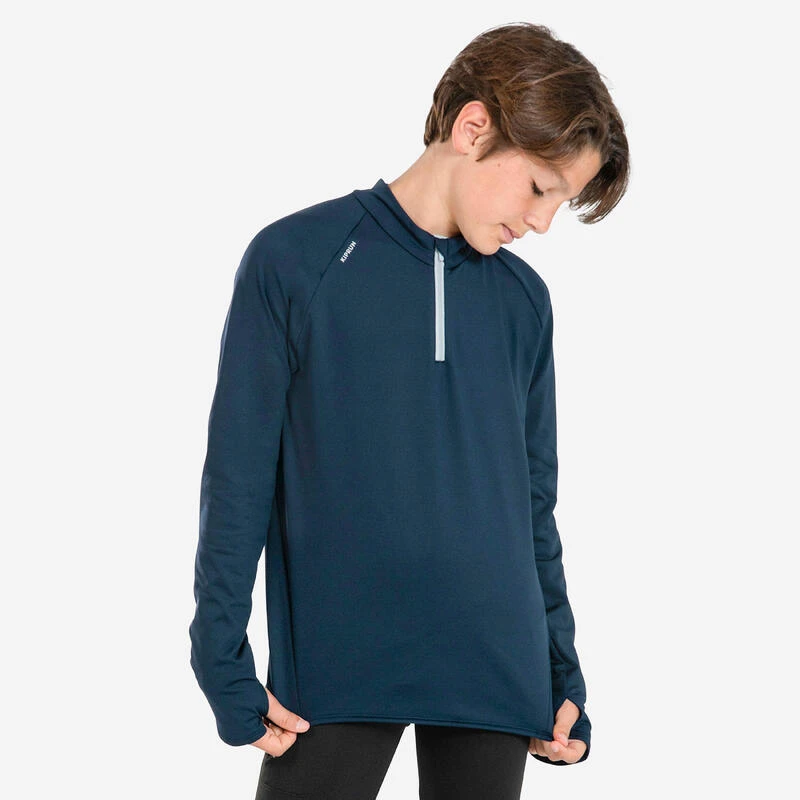 MAILLOT MANCHES LONGUES ENFANT 1/2 ZIP CHAUD - KIPRUN WARM BLEU MARINE â Image 2