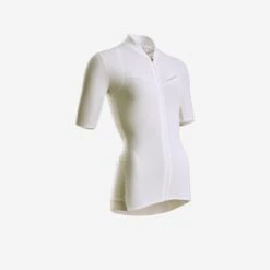 Maillot Vélo Route Manches Courtes Racer Femme Blanc Cassé