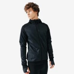 SWEAT ZIPPĂ A CAPUCHE DE RUNNING HOMME KALENJI WARM + NOIR