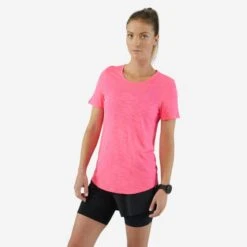T-shirt Running Respirant Femme - KIPRUN CARE Rose