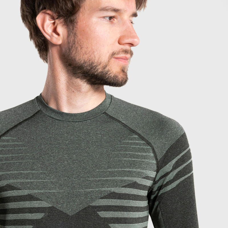 T-SHIRT SEAMLESS CONFORT MANCHES LONGUES DE TRAIL RUNNING HOMME NOIR KAKI â Image 3