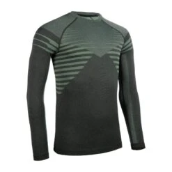 T-SHIRT SEAMLESS CONFORT MANCHES LONGUES DE TRAIL RUNNING HOMME NOIR KAKI