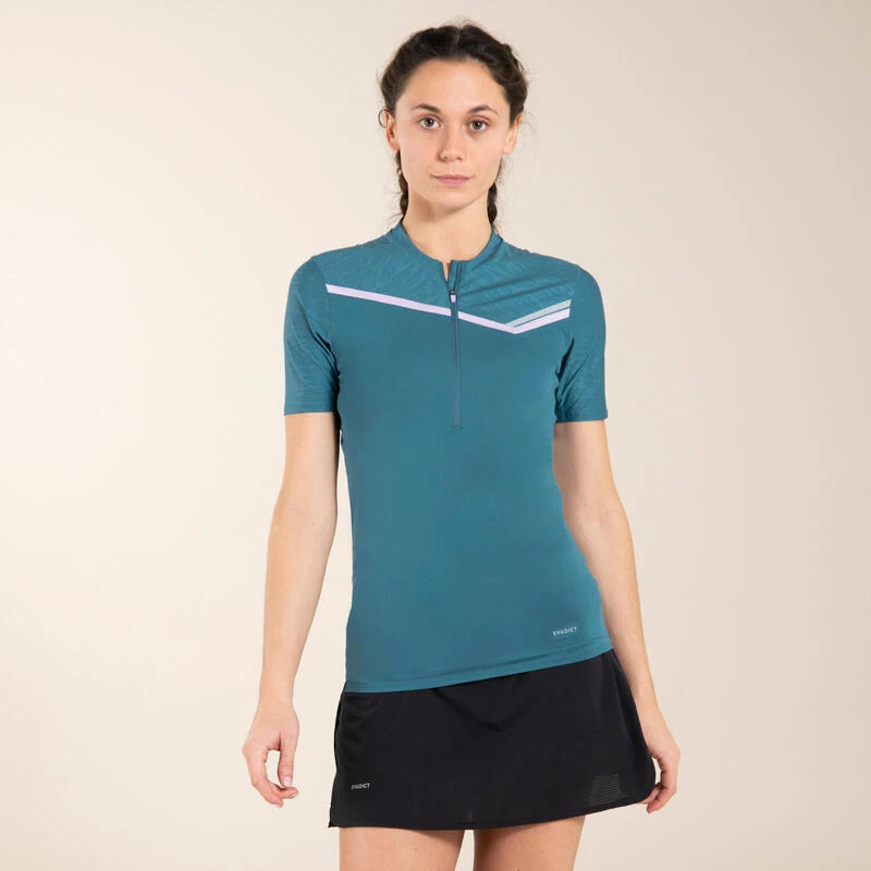TEE SHIRT DE TRAIL RUNNING MANCHES COURTES ZIP FEMME BLEU â Image 2