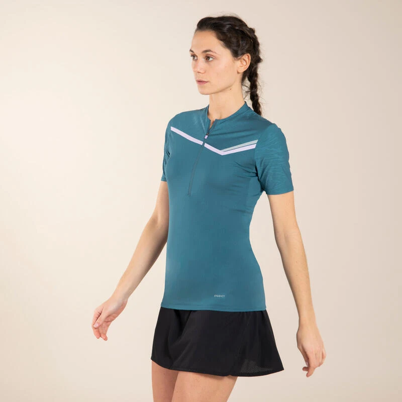 TEE SHIRT DE TRAIL RUNNING MANCHES COURTES ZIP FEMME BLEU â Image 3