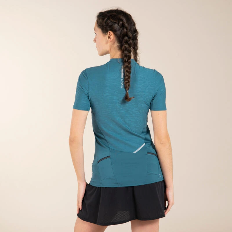 TEE SHIRT DE TRAIL RUNNING MANCHES COURTES ZIP FEMME BLEU â Image 4