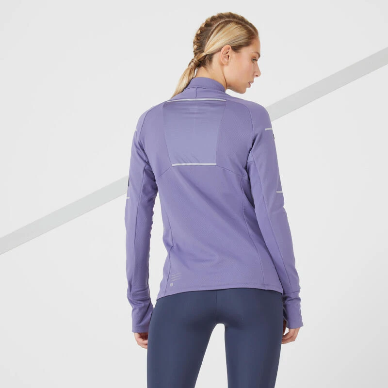 TEE SHIRT RUNNING MANCHES LONGUES HIVER FEMME-KIPRUN WARM LIGHT MAUVE â Image 3